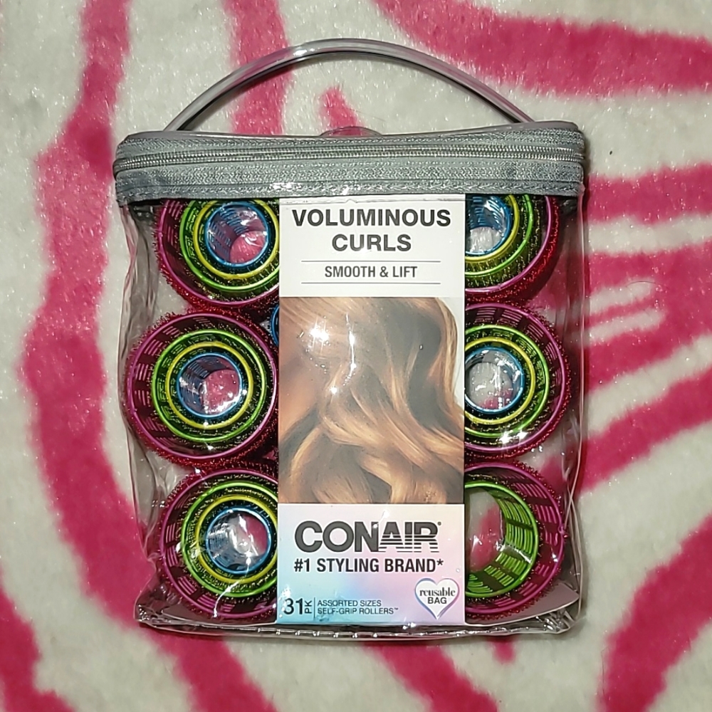 Conair Voluminous Curls Self Grip Hair Rollers 31 Assorted Sizes Storage Bag